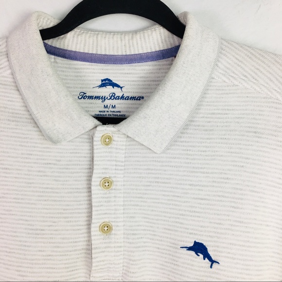 Tommy Bahama Mens Polo Shirt Size Medium Suprima Cotton Blend Polo White Gray - Picture 4 of 12
